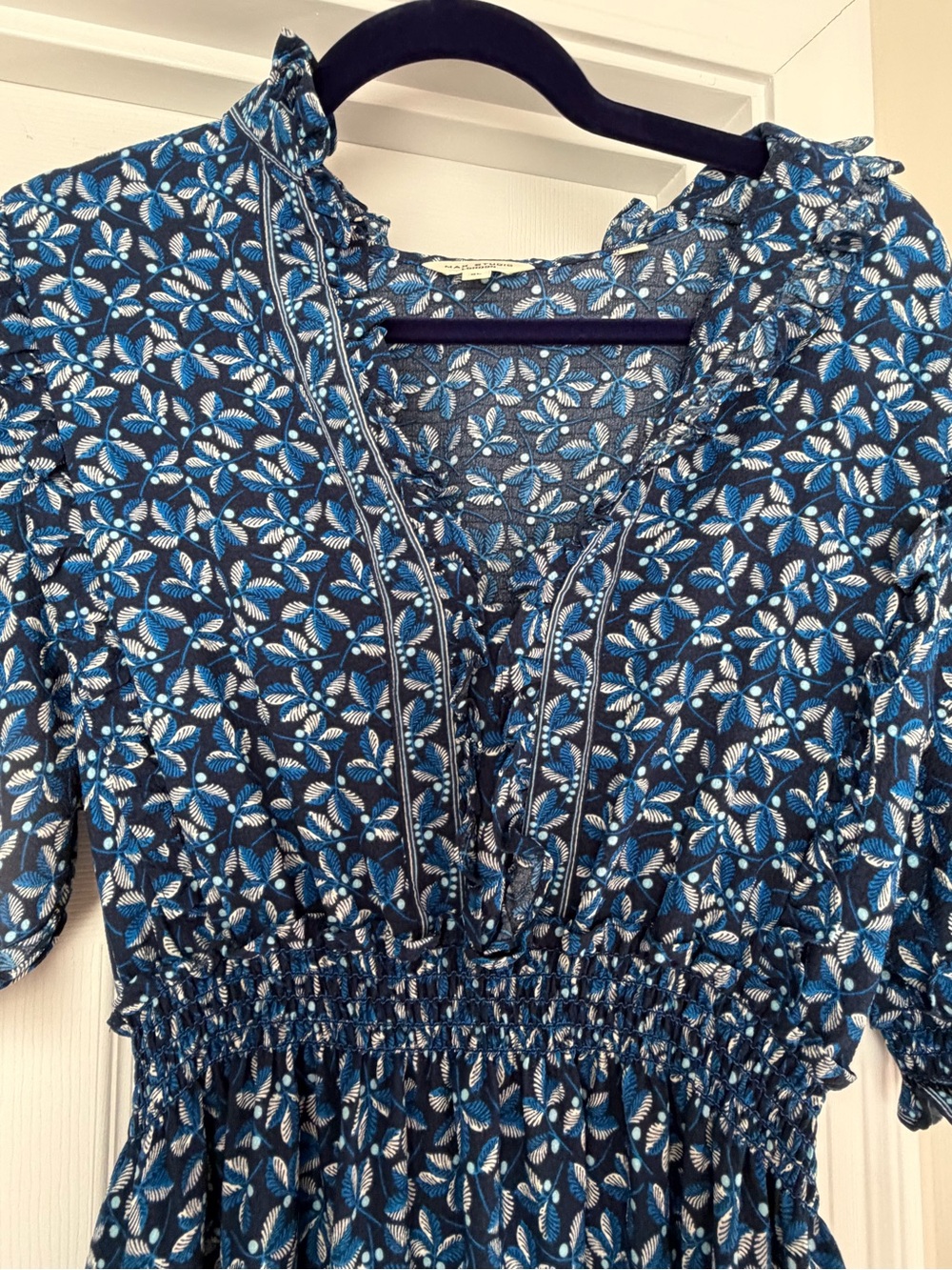 Max Studio Blue Floral Ruffle V-Neck Maxi Dress - Picture 3 of 8